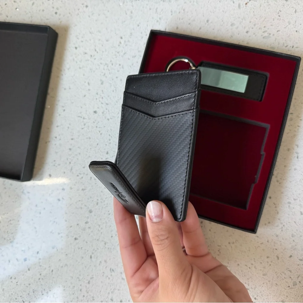 NWT Black Leather Wallet and Keychain Set for Men